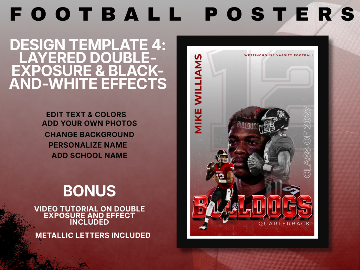 Football Poster Canva Template Bundle | 4 Editable Designs + Website-Exclusive AI Prompt