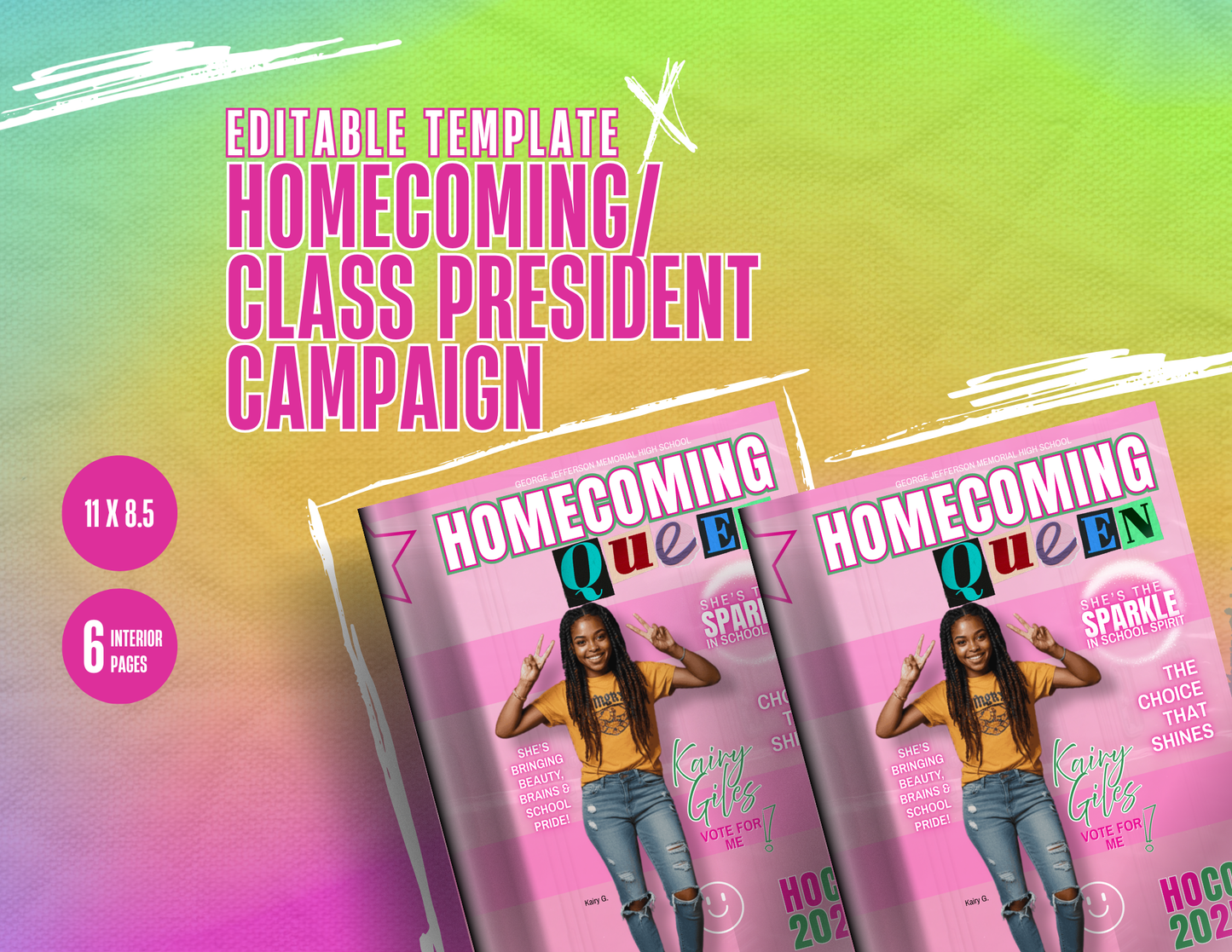 Homecoming & Class President Campaign Magazine Template | Editable Canva Booklet | Digital Download