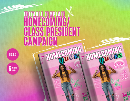 Homecoming & Class President Campaign Magazine Template | Editable Canva Booklet | Digital Download