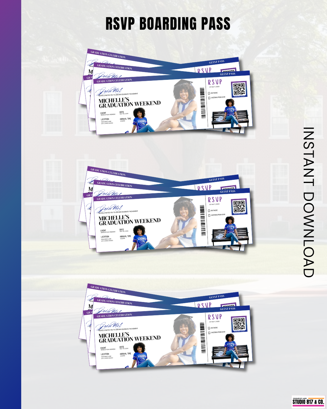Passport Style Graduation Invitation Template with RSVP Ticket | Editable Graduation Itinerary Booklet | Canva Graduation Announcement Bundle