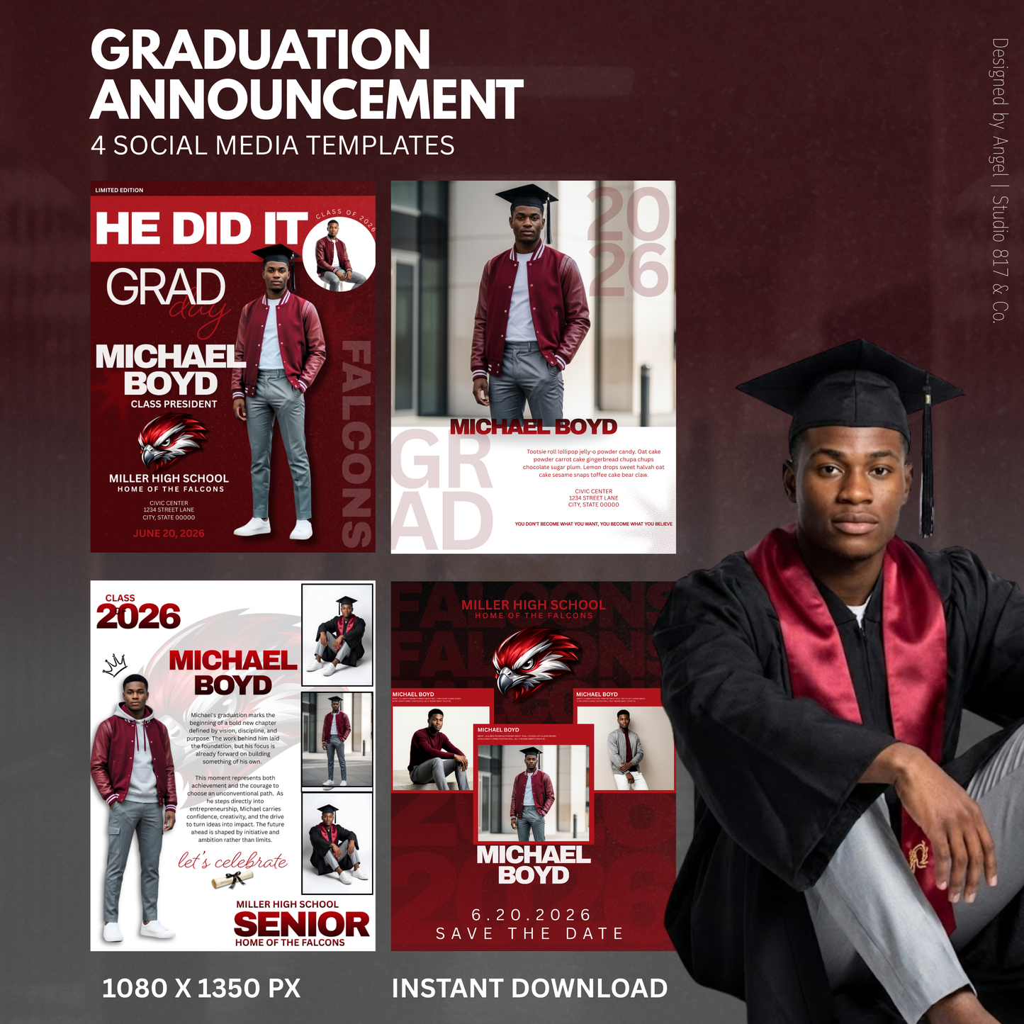 Grad Announcement Template Bundle | Editable Canva Graduation Flyers | Senior Photo Templates | Class of 2026 Design | Instant Download