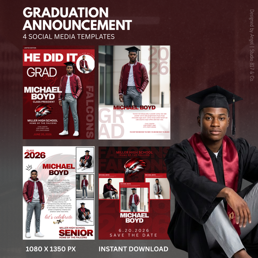 Grad Announcement Template Bundle | Editable Canva Graduation Flyers | Senior Photo Templates | Class of 2026 Design | Instant Download
