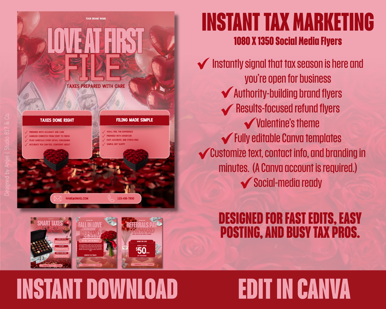 Valentine’s Day Tax Prep Flyer Bundle | Tax Preparer Marketing Templates | Refund, Referral & Filing Flyers | Editable Canva Design