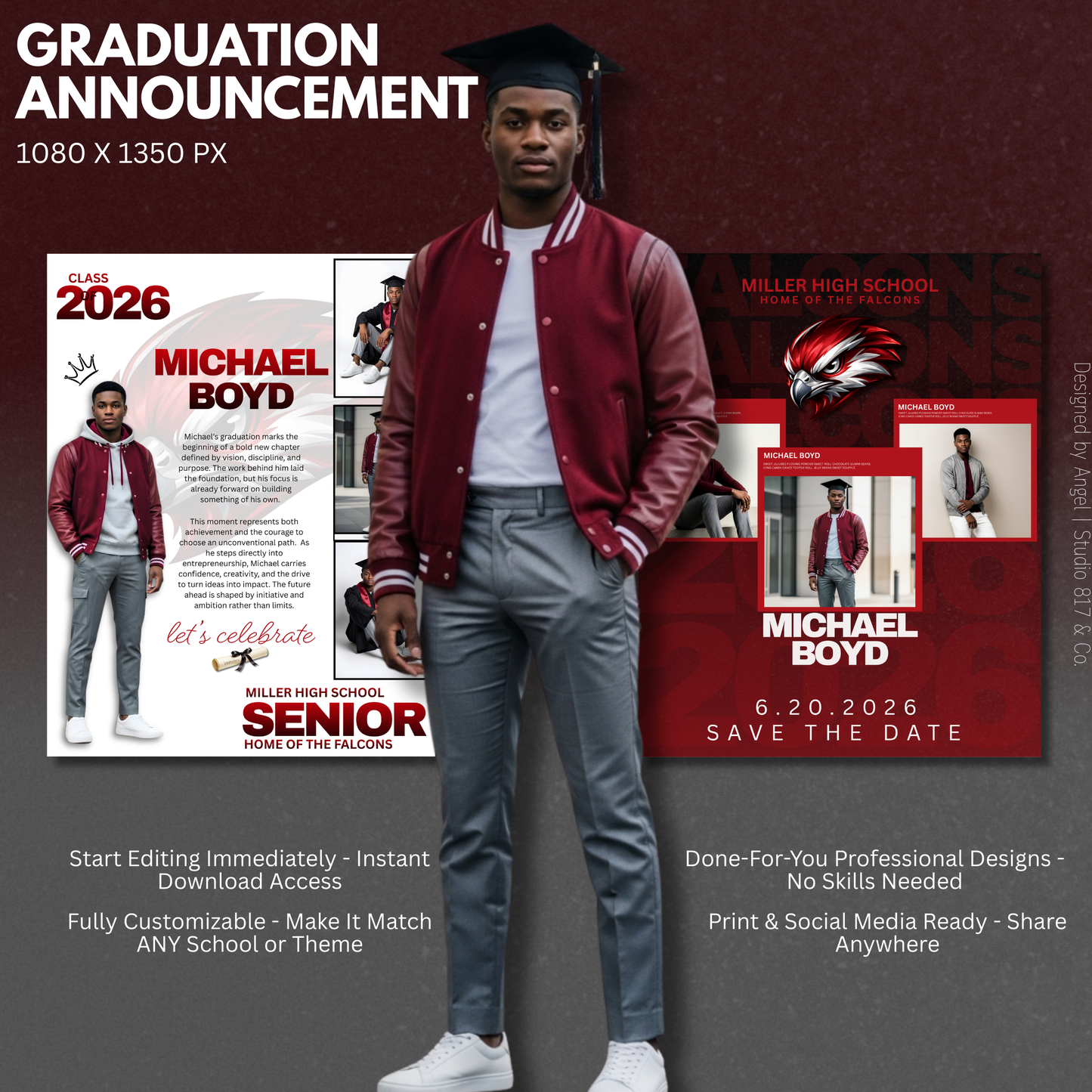 Grad Announcement Template Bundle | Editable Canva Graduation Flyers | Senior Photo Templates | Class of 2026 Design | Instant Download
