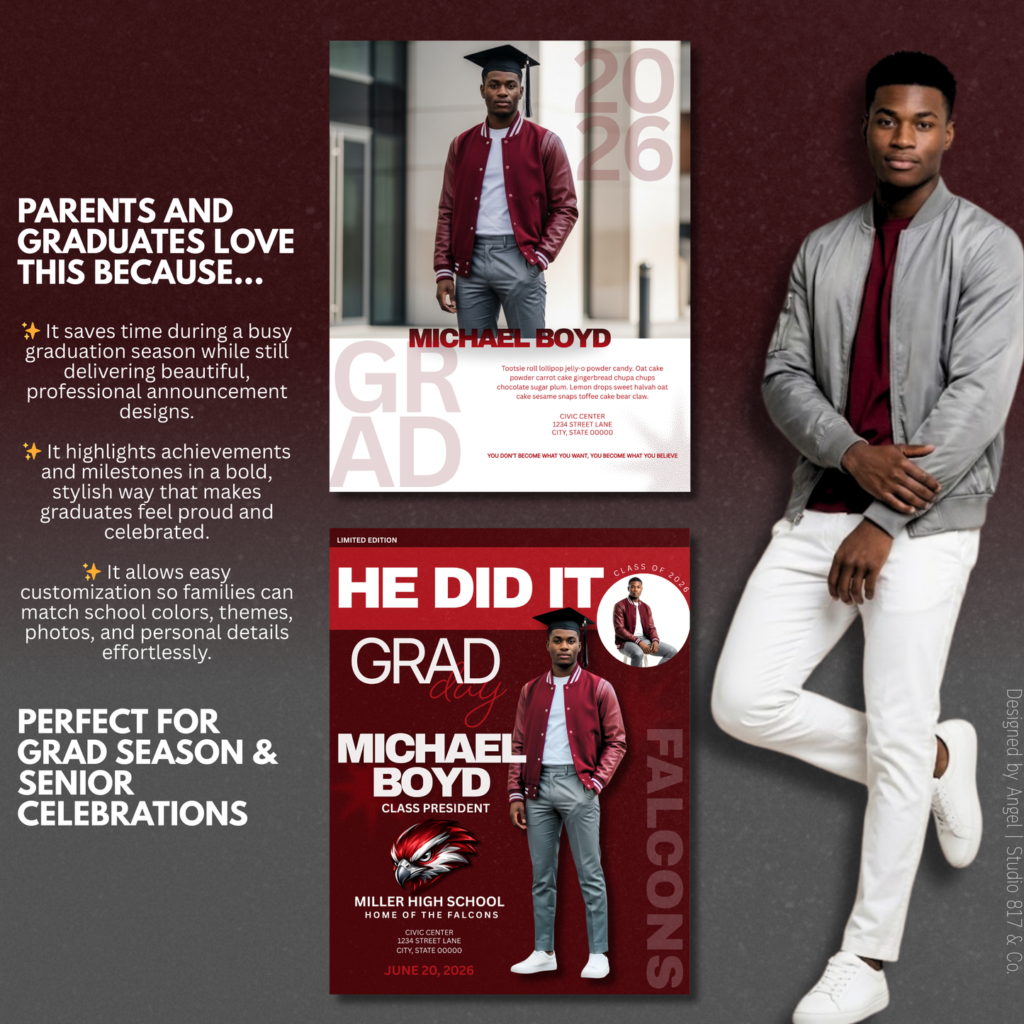 Grad Announcement Template Bundle | Editable Canva Graduation Flyers | Senior Photo Templates | Class of 2026 Design | Instant Download