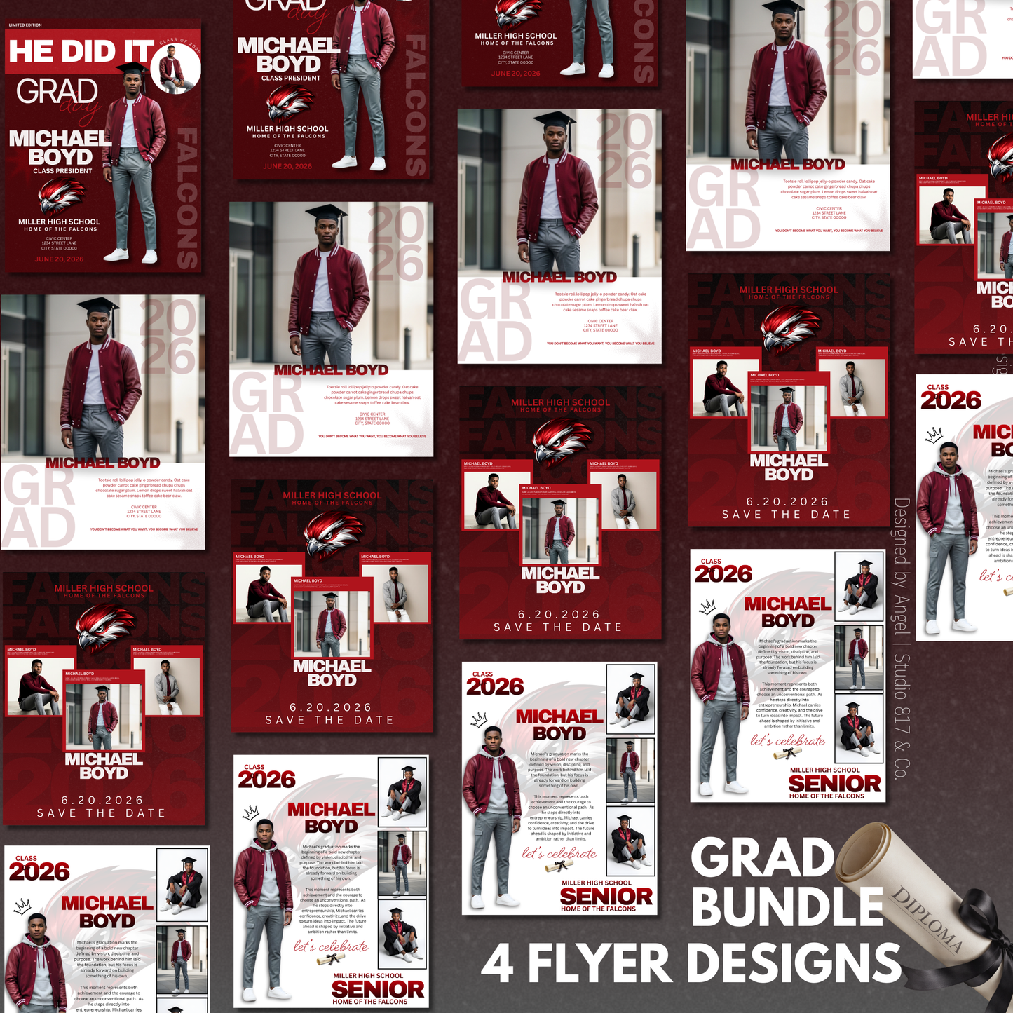 Grad Announcement Template Bundle | Editable Canva Graduation Flyers | Senior Photo Templates | Class of 2026 Design | Instant Download
