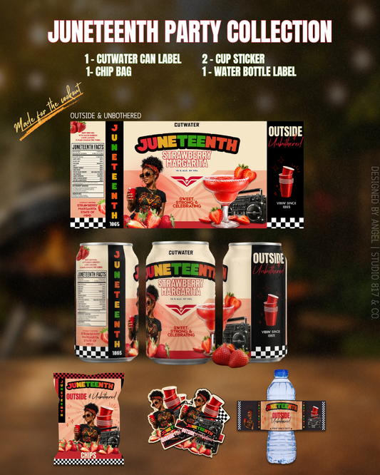 Juneteenth Party Collection Bundle | Editable Canva Templates | Cutwater Wrap, Chip Bag, Cup Sticker & Water Bottle Label