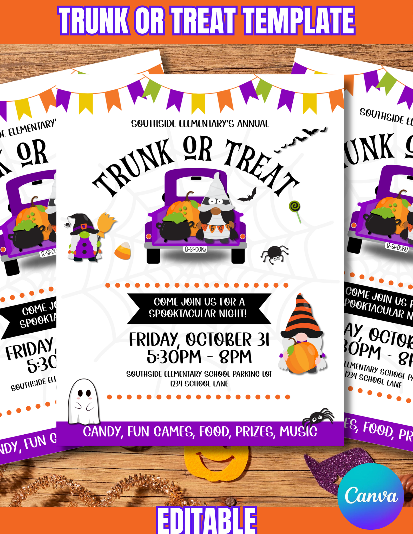 Trunk or Treat Flyer Template: Halloween School Event, PTA Printable (Canva)