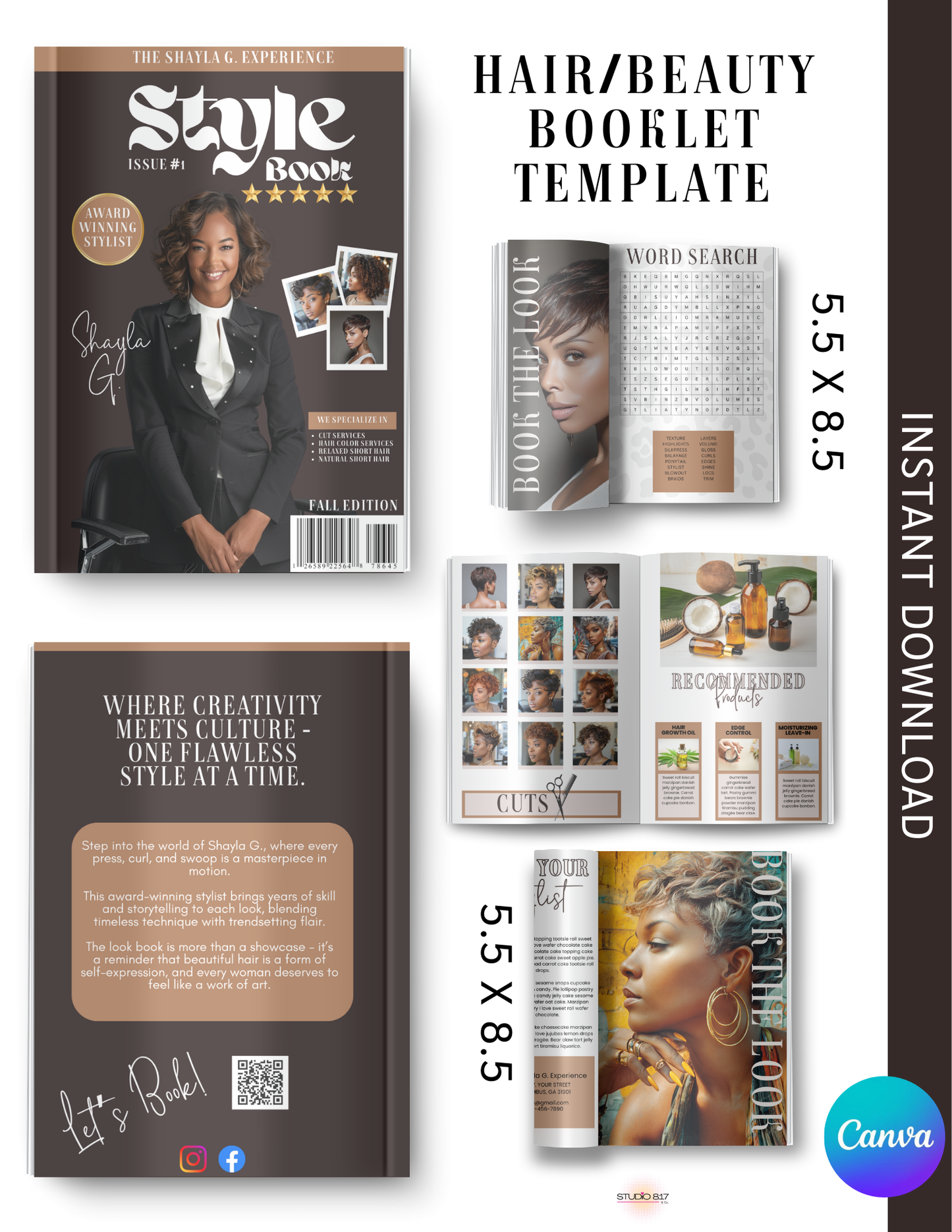 Hair Stylist Lookbook Template | Hair Magazine Booklet | Editable Canva Template | Salon Portfolio | 5.5x8.5 Mini Magazine | Hair Printable